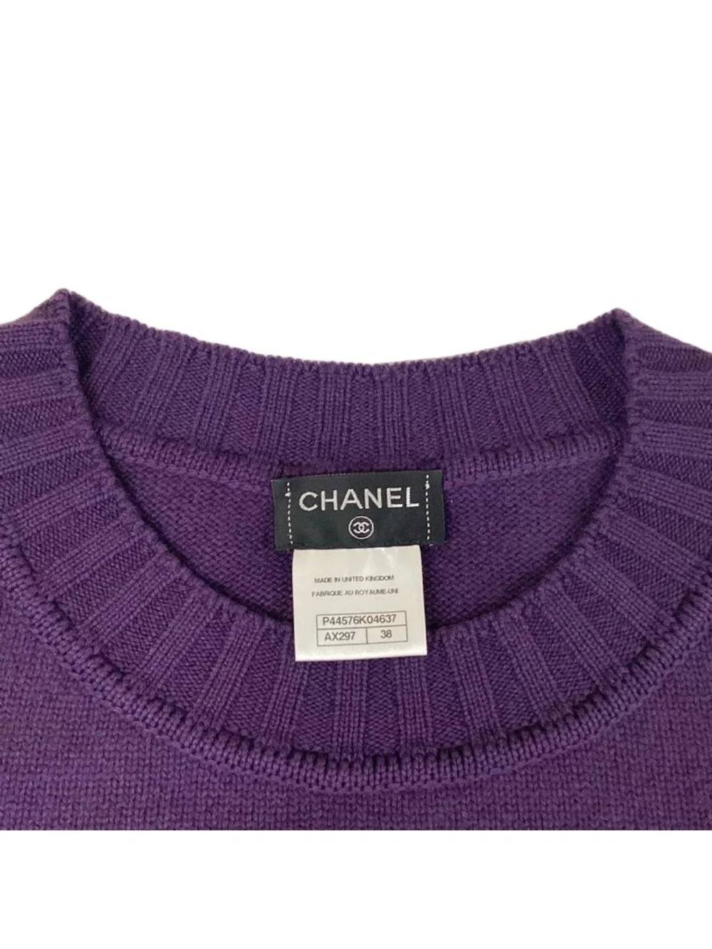 Chanel Long Sleeve Sweater 38 M Purple CC Logo Cashmere